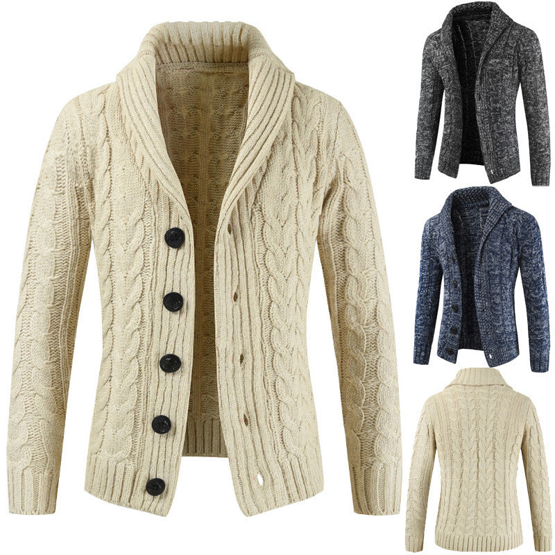 Men's lapel cardigan knitted sweater coat