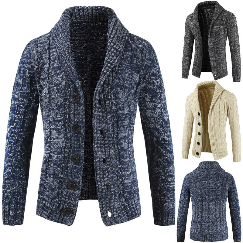 Men's lapel cardigan knitted sweater coat