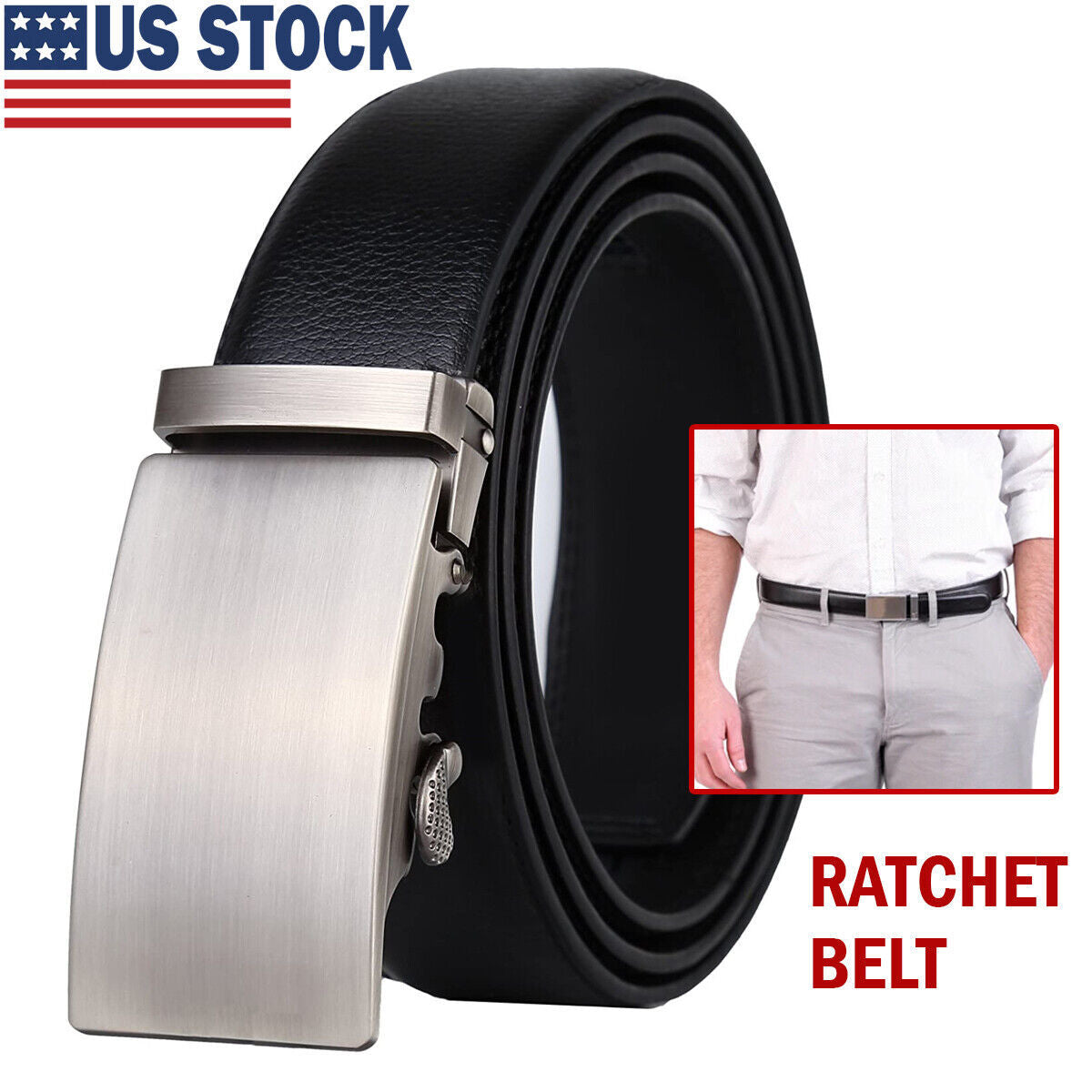 Microfiber Leather Mens Ratchet Belt, Belts For Men Adjustable Automatic Buckle